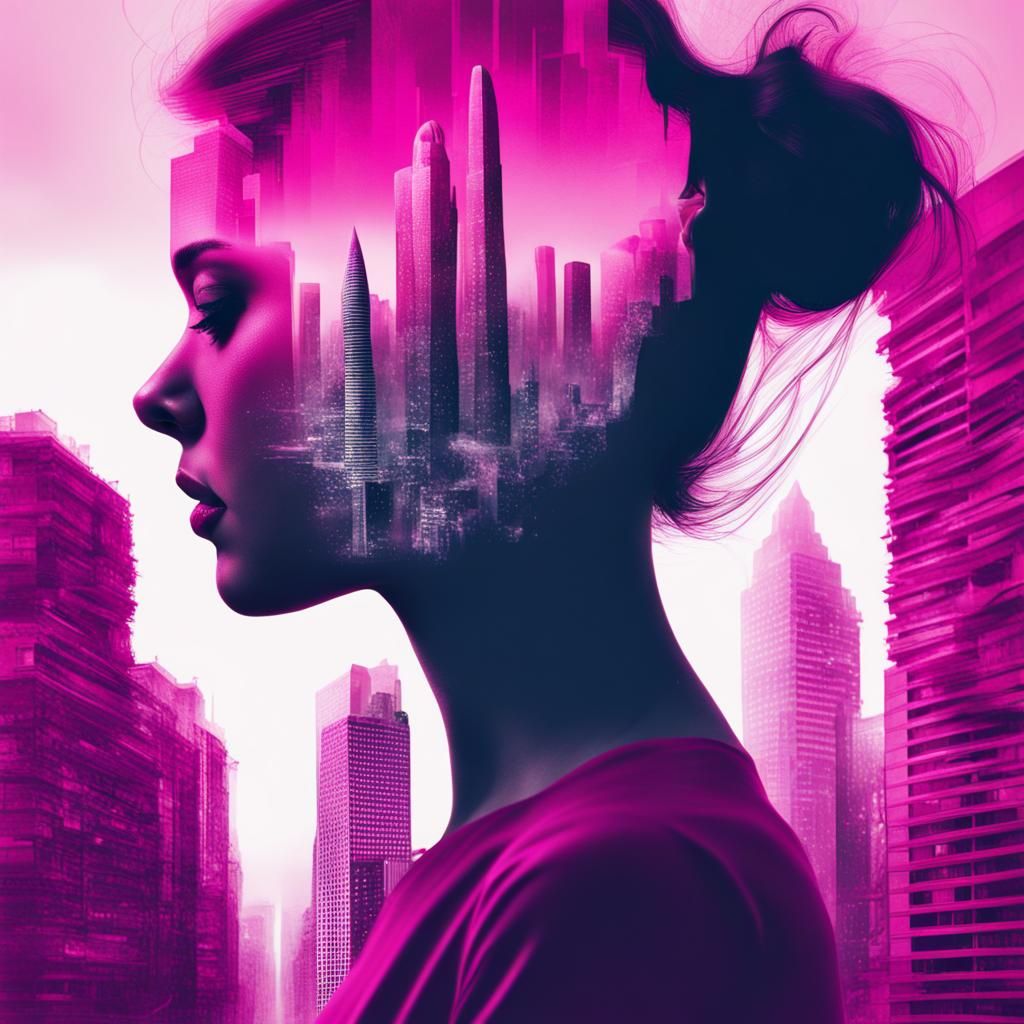 Magenta Skyscrapers in a Girl's Head