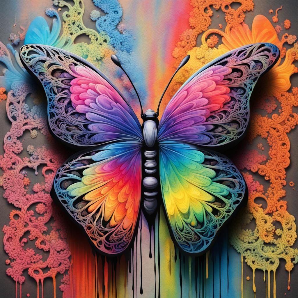 Rainbow Lace Butterfly in Graffiti Art Style
