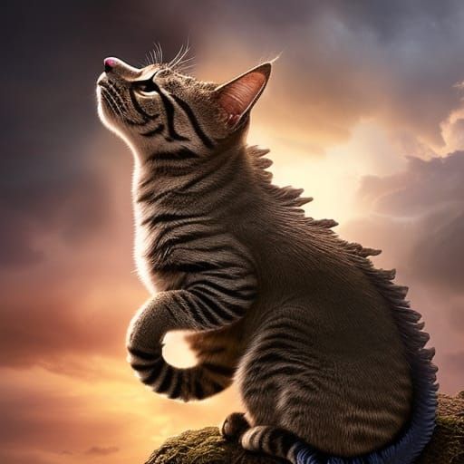 Epic Cat Dragon Hybrid in Digital Matte Painting