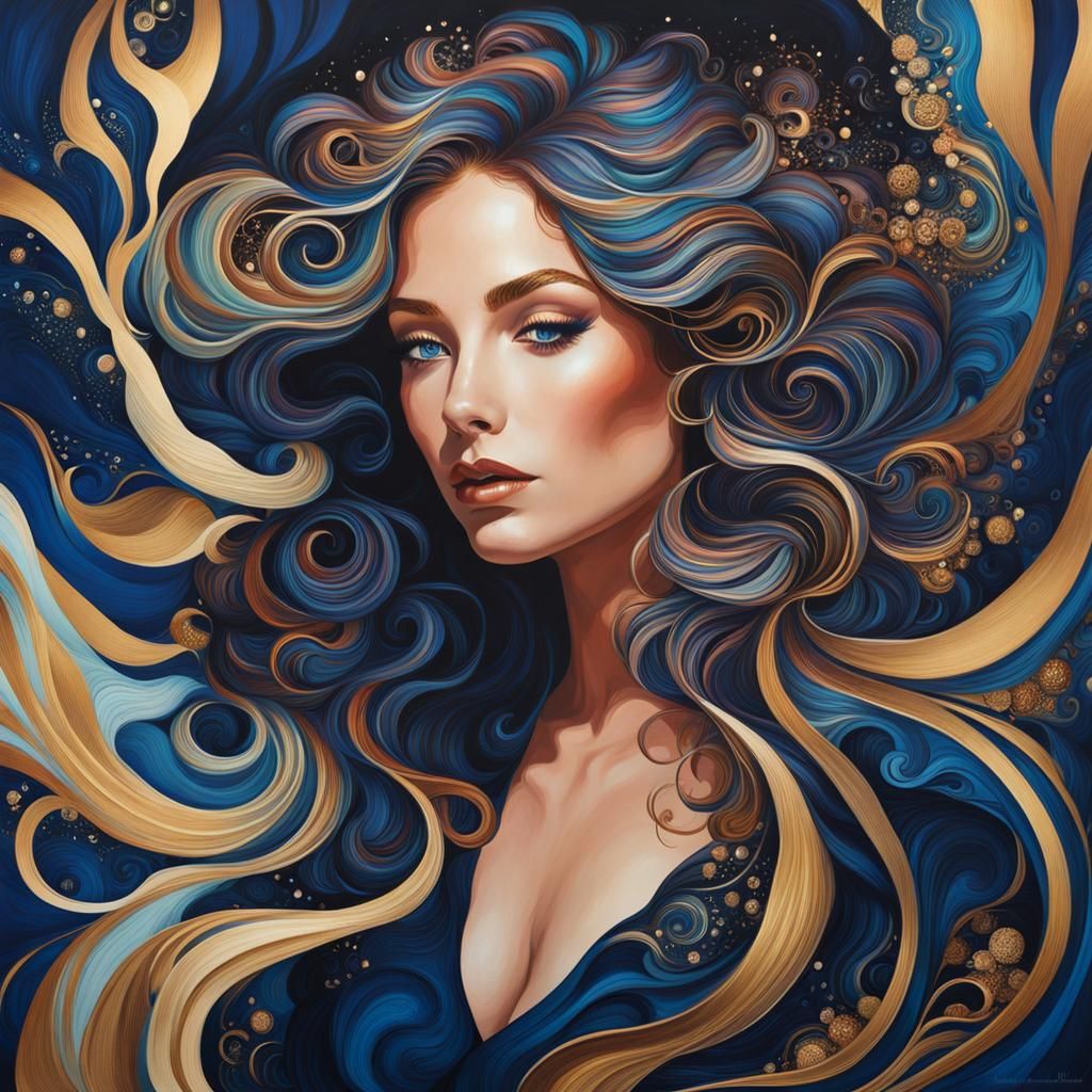 Stunning Freckled Woman in Fluid Art Style