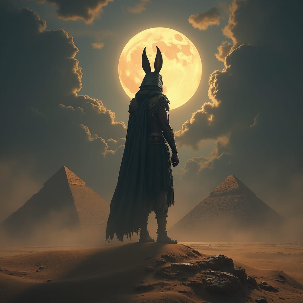 Anubis in the Egyptian Desert, Digital Illustration