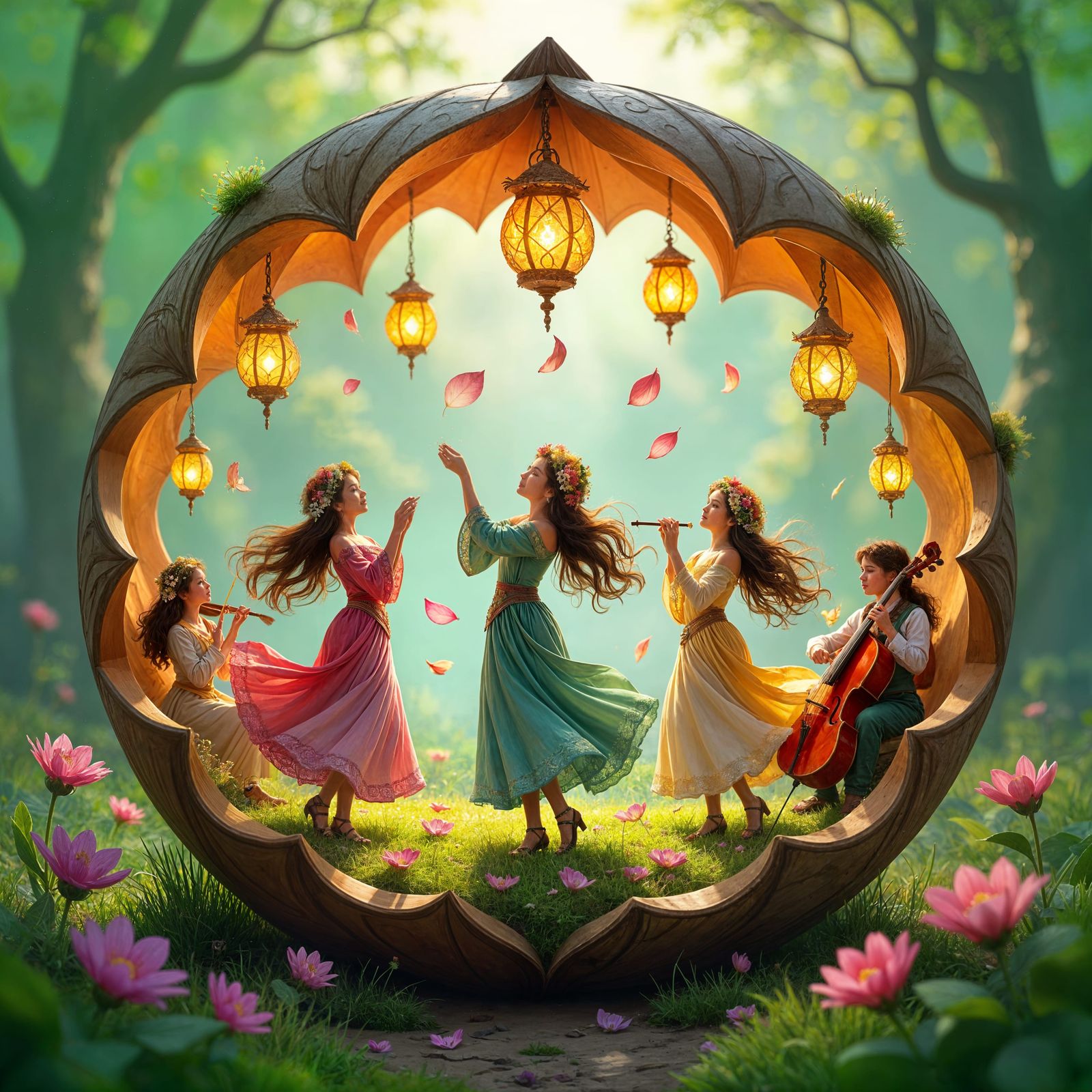 Vibrant Spring Festival in a Seed Shell