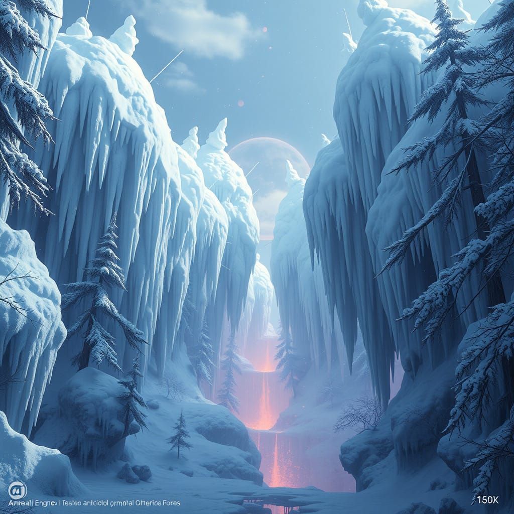 Dreamy Icicle Forest in Vibrant, Fantastical Colors