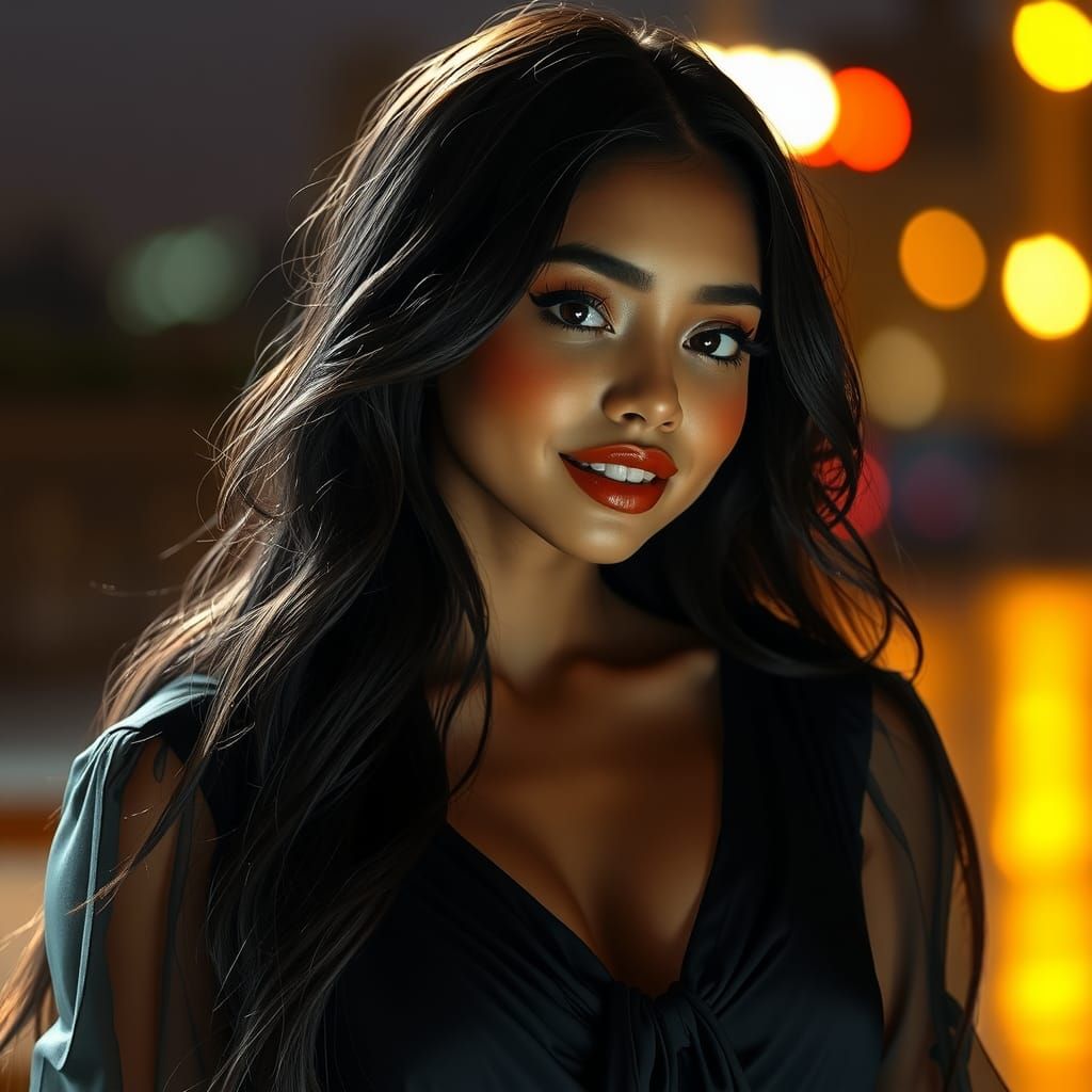 Elegant Bolivian Girl in Mini Dress, Concept Art