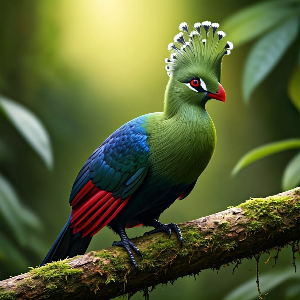 Brilliant Schalow's Turaco Bird in Jungle Illustration