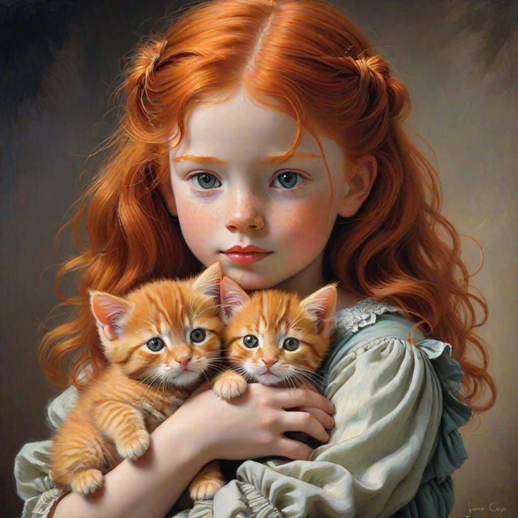 Child with Kitten: Oil Painting Masterpiece
