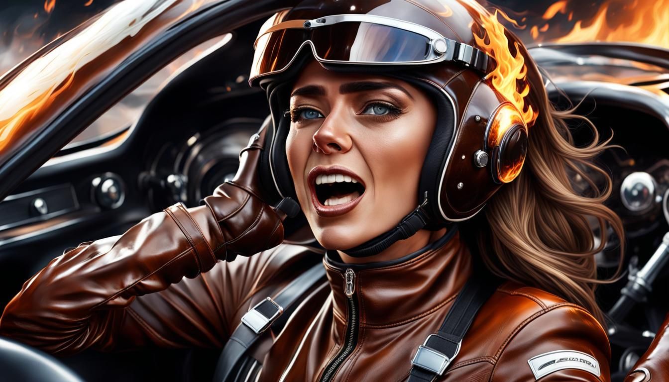 Racing Car Inferno: A Hyperrealistic Portrait of Fear