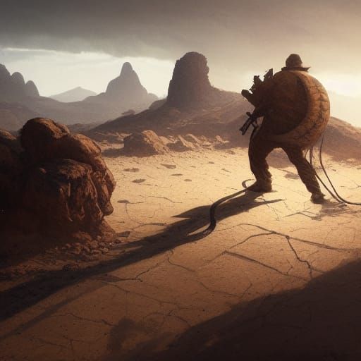 Rattlesnake Hunts in Desert, Dark Fantasy Concept Art