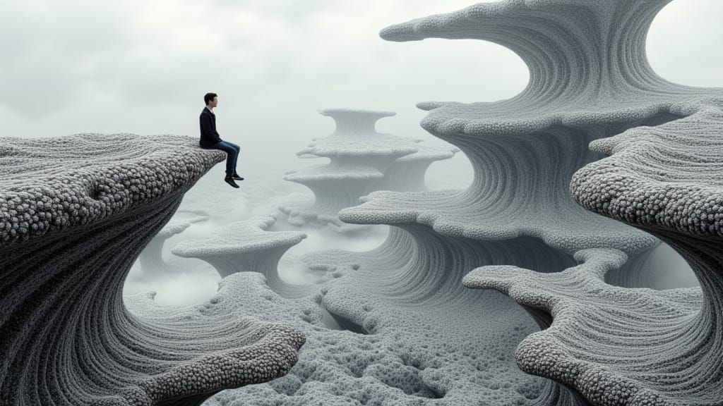 Surreal Fractal Realm with Escher-Inspired Architecture