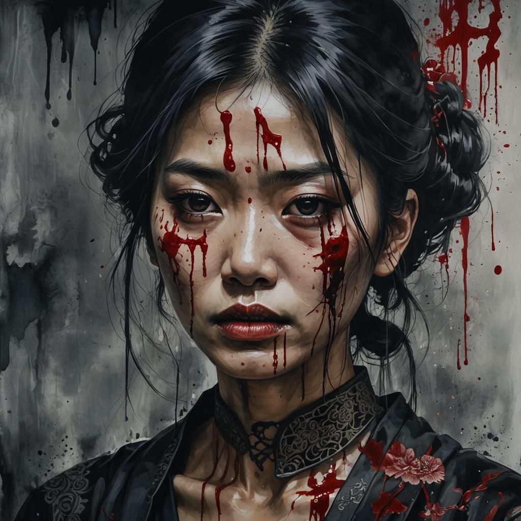 Asian Woman's Portrait: Loss and Sorrow in 4K