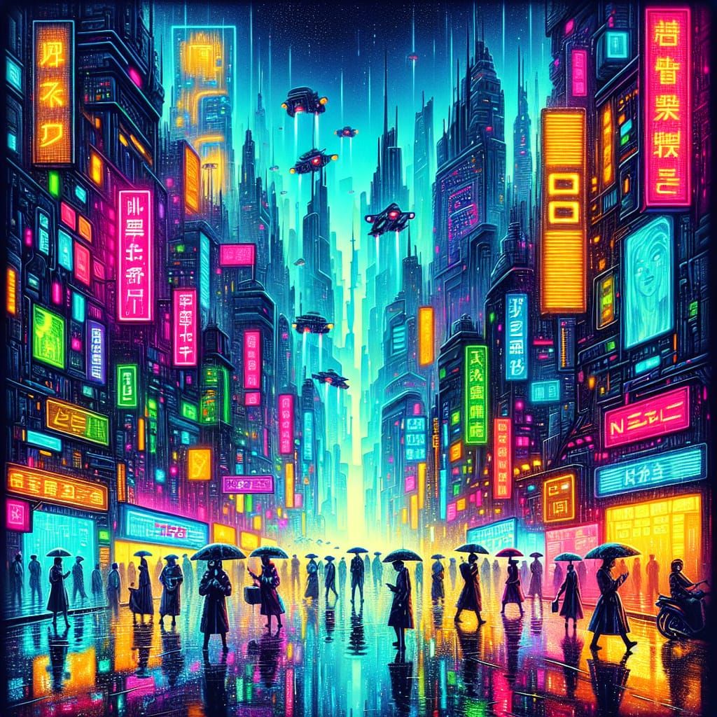 Cyberpunk Cityscape in Neon Colors