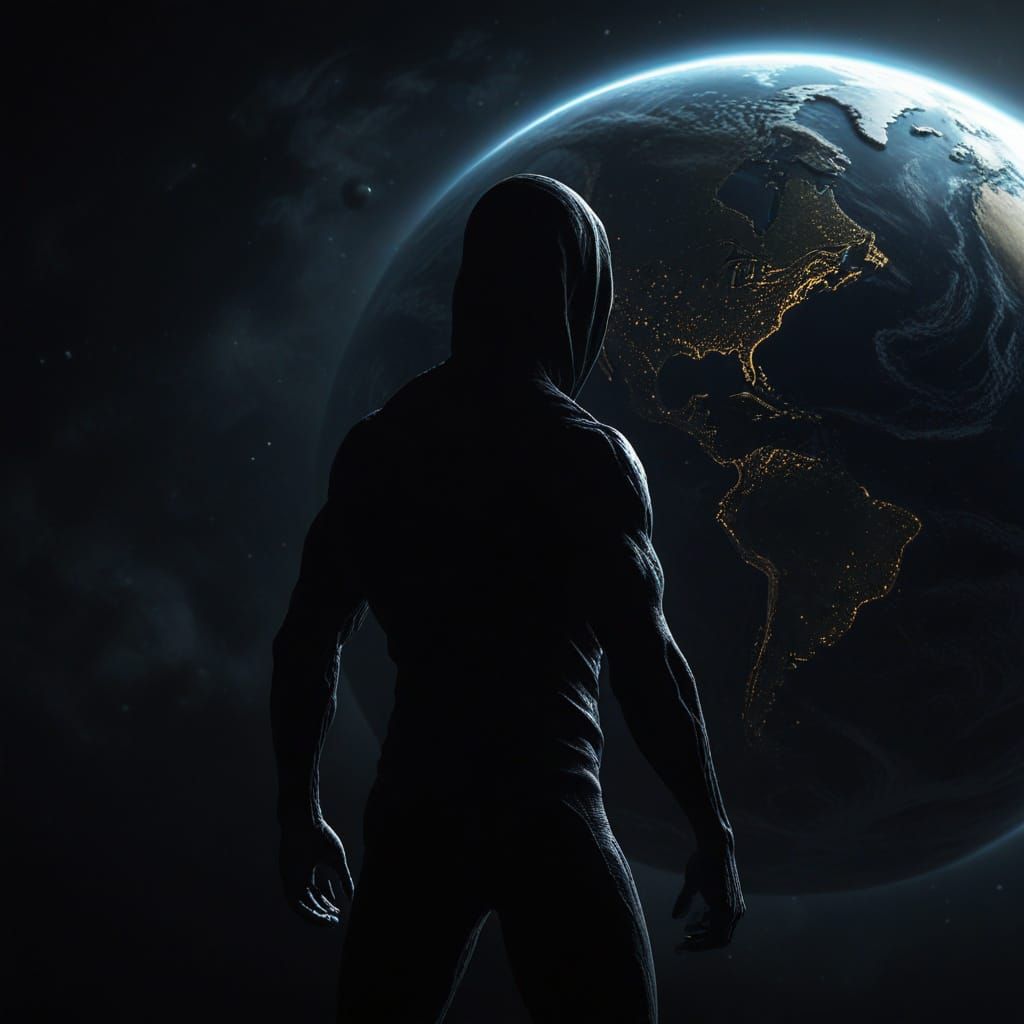 Shadowy Figure Grips Earth in Dramatic Concept Art