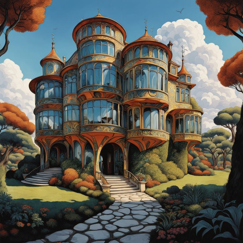 Whimsical Dreamhouse in Vibrant Surreal Landscape