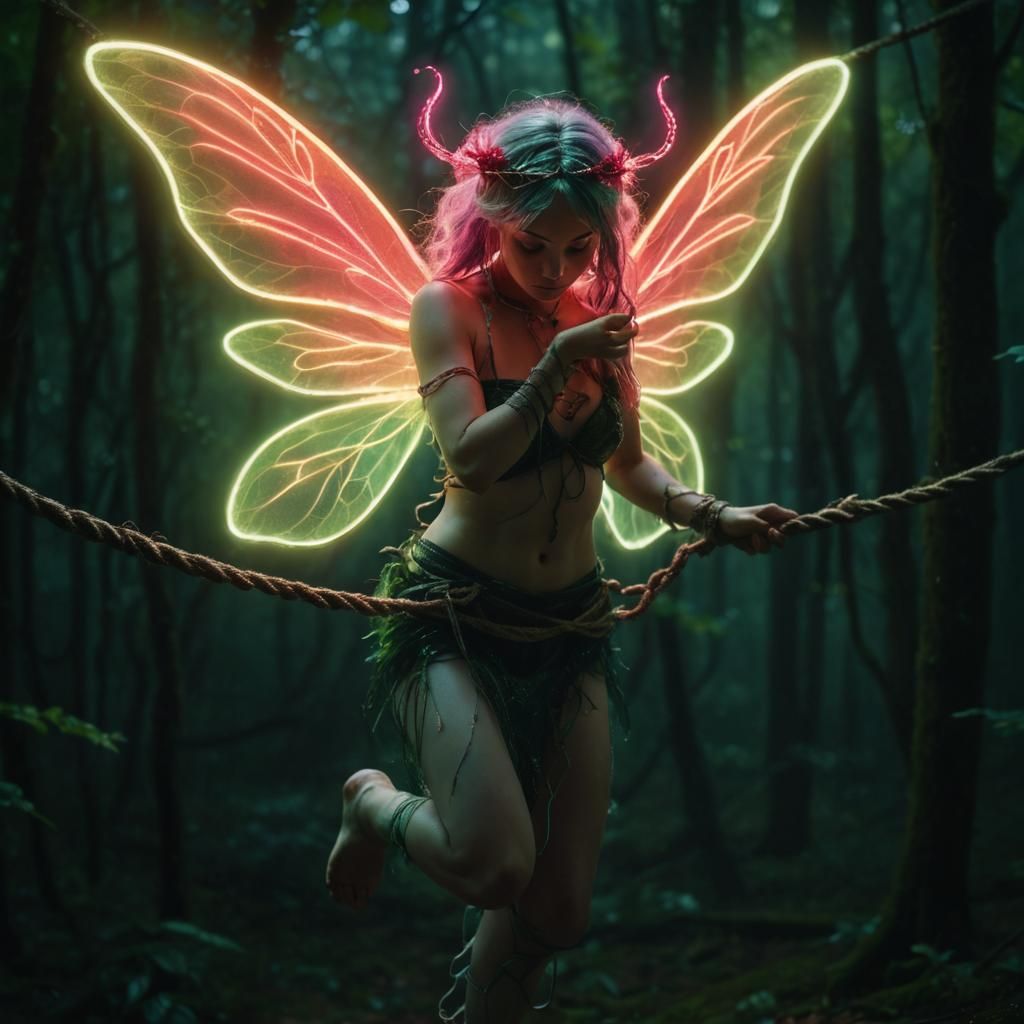 Ethereal Fairy in Forest Shibari, Romantic Fantasy Art