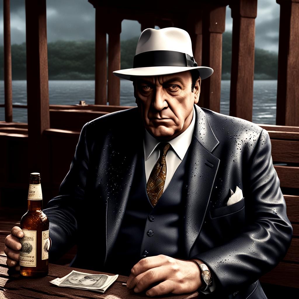 Sad Mob Boss in Stormy Weather, Digital Art