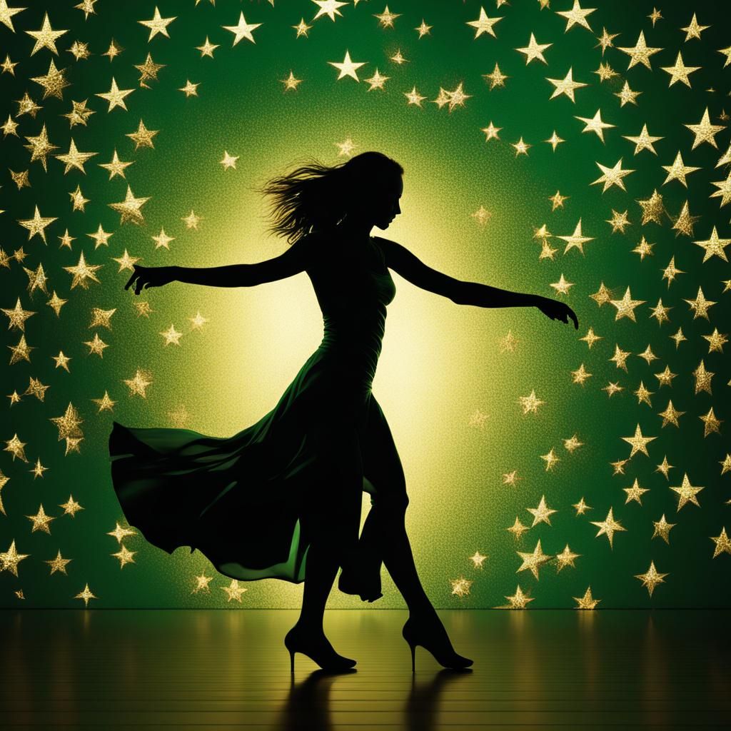 Dancing Woman Silhouette with Golden Stars