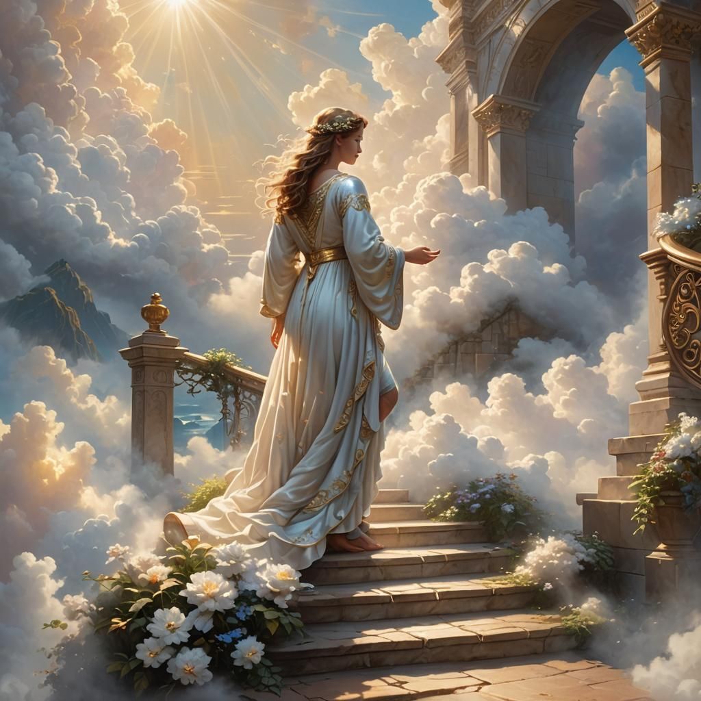 Stairway to Heaven: Ethereal Digital Art in Kinkade Style