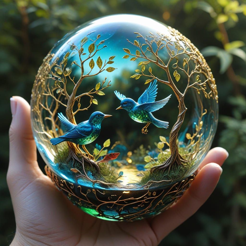 Crystal Globe Reveals Tiny 3D Nature Scene