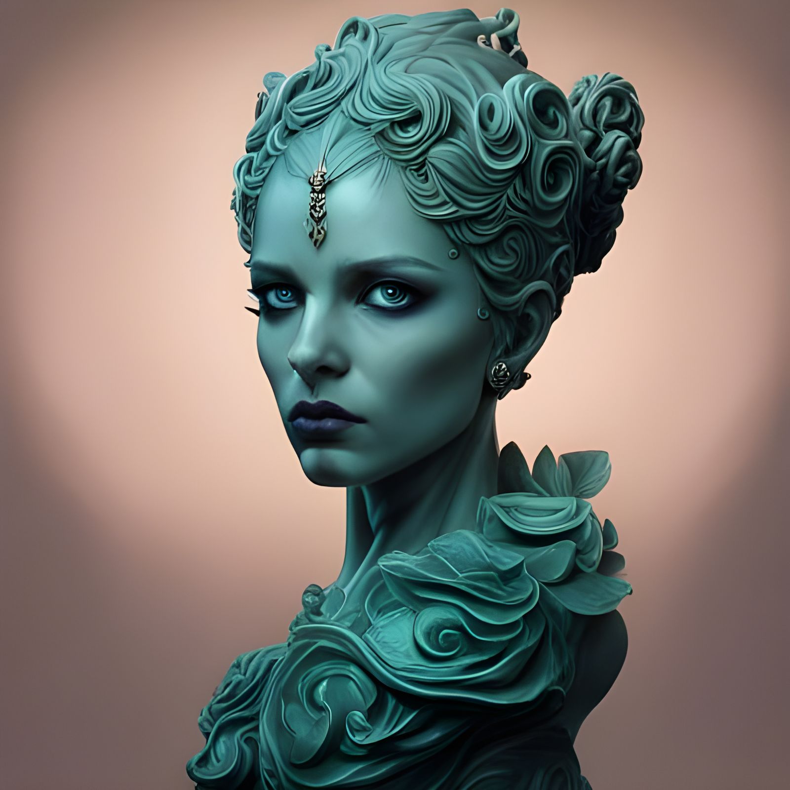 Detailed Jade Sculpture of a Female Necromancer