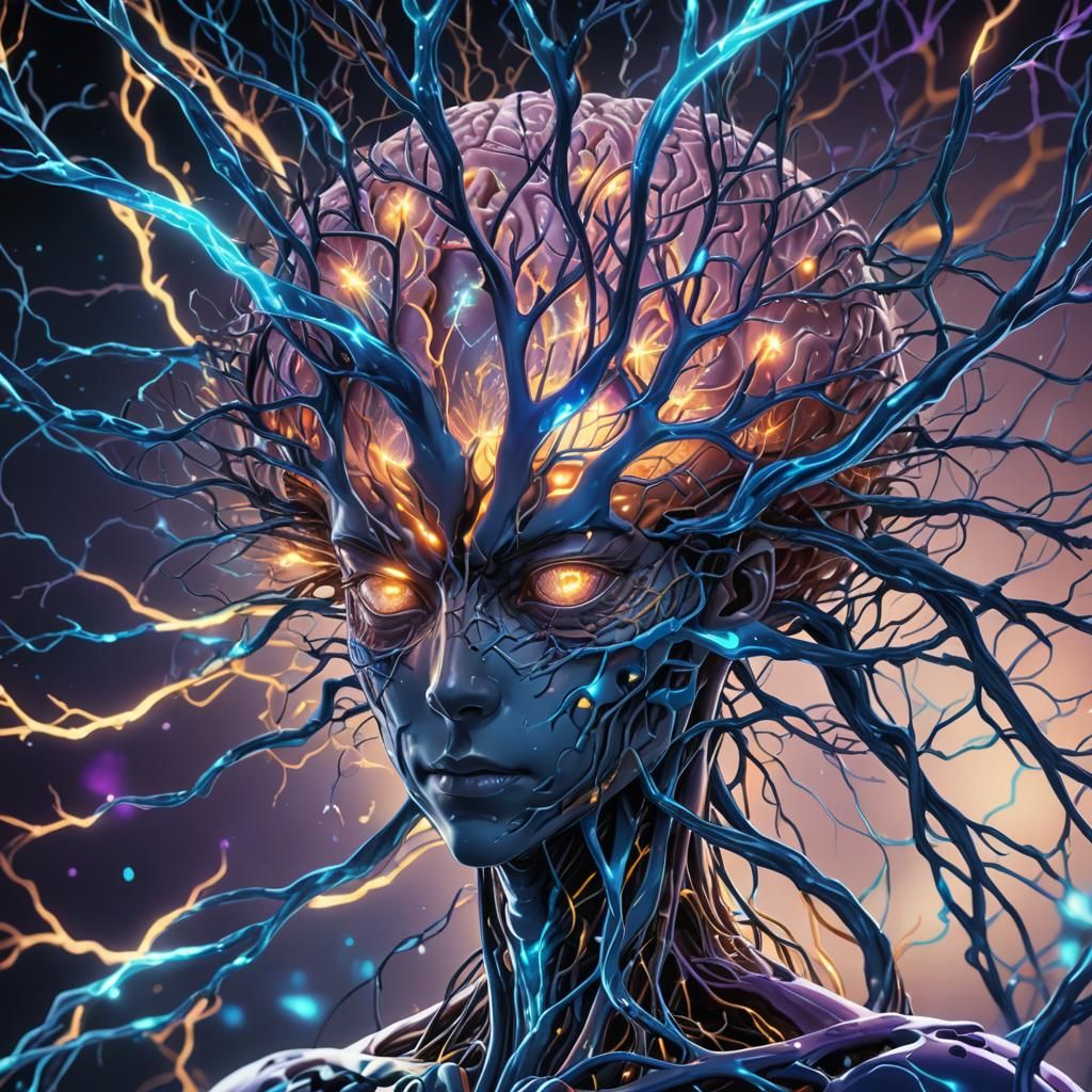 Anime Brain Interior with Glowing Synapses