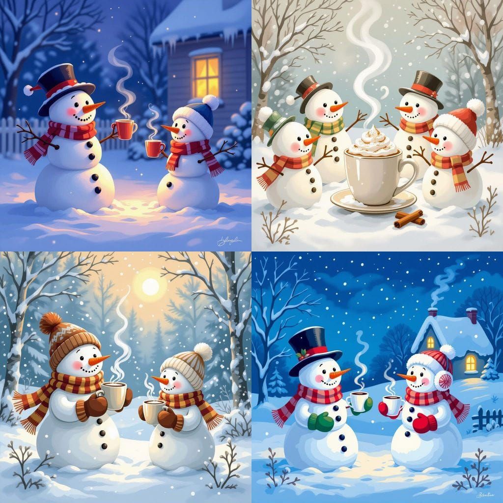 Cozy Snowmen Enjoying Hot Chocolate