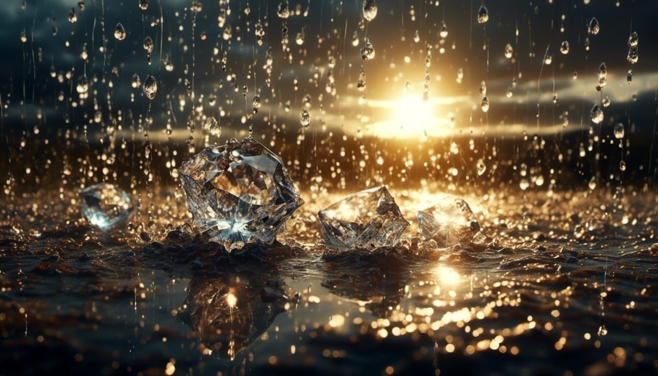 <lora:SuperHyperrealism:1.0> crystal tears raining in the sun All those moments will be lost in time, like tears in rain...