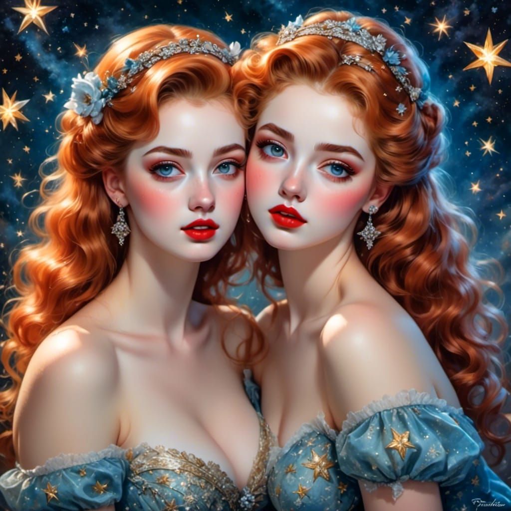 Two Cute Friends Portrait with Stars