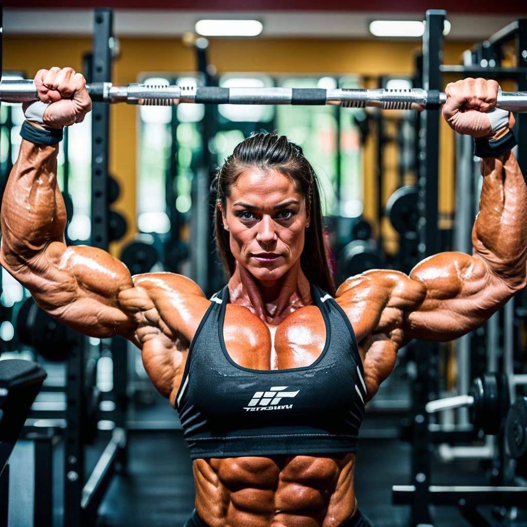 Austrian Bodybuilder Lifting Weights: Photorealistic Portrai...