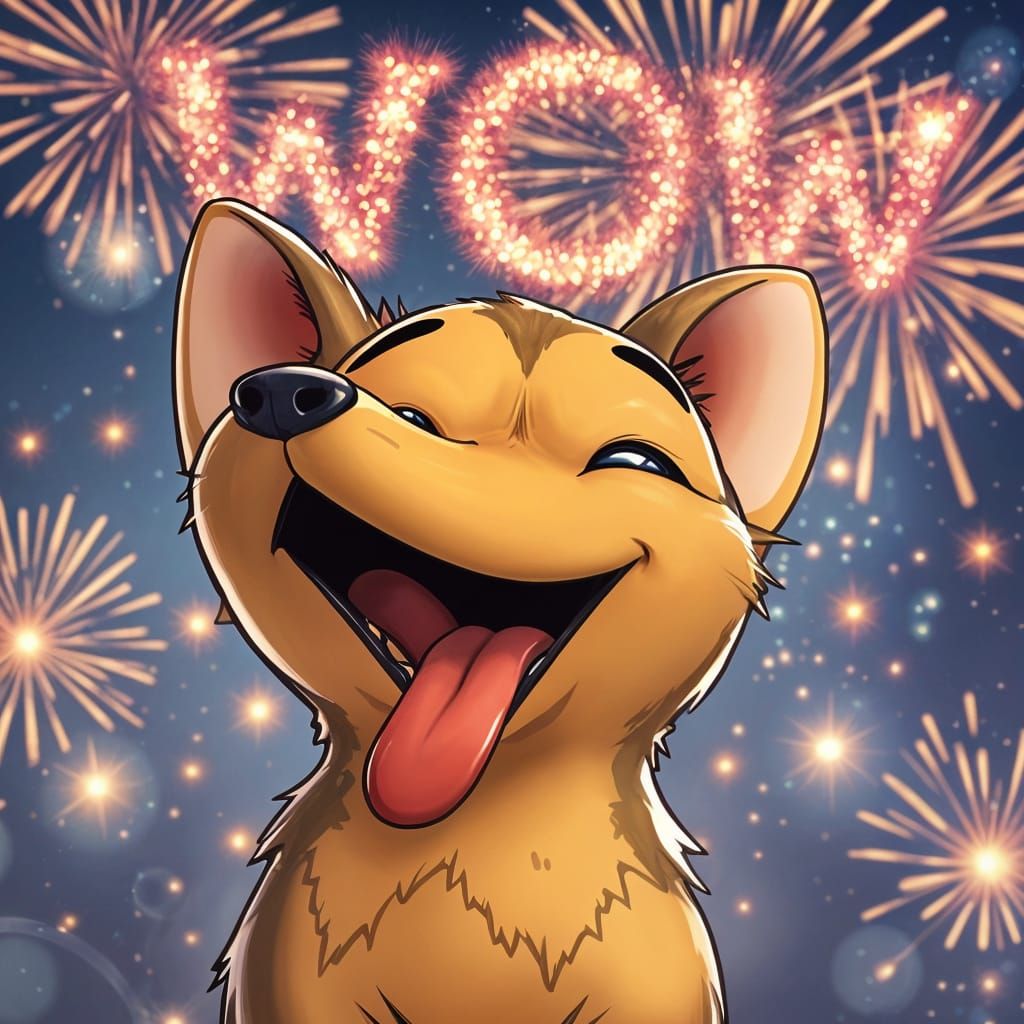 Joyful Puppy Surrounded by Vibrant Fireworks