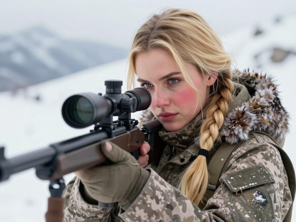 Soldier Aims Dragunov Rifle in Snowy Ural Mountains