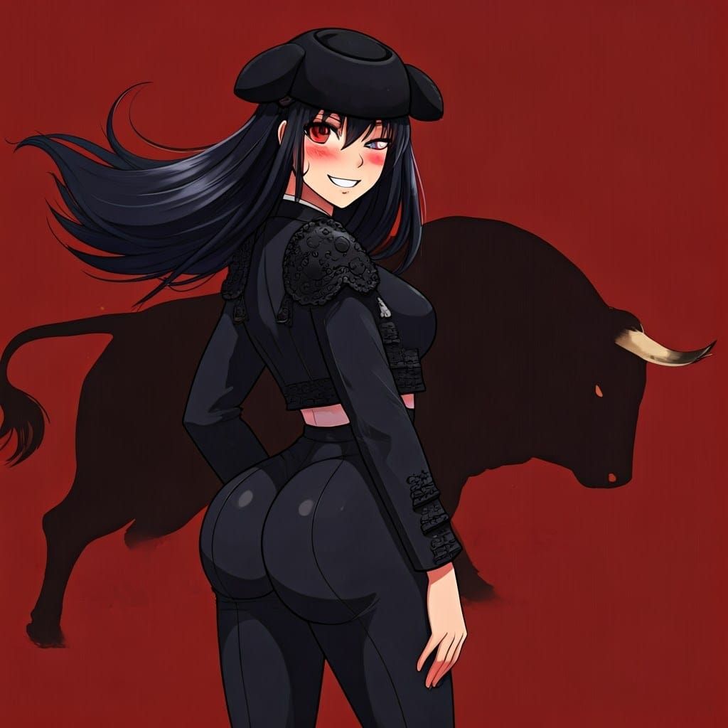 Anime Bullfighter Girl with Charging Bull