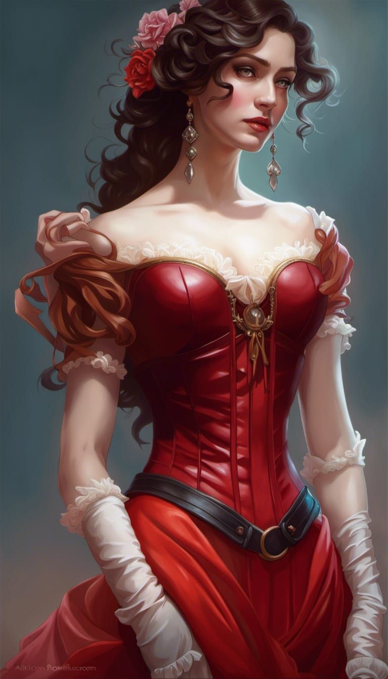 Rococo Lady in Leather and Lace: Detailed Portrait