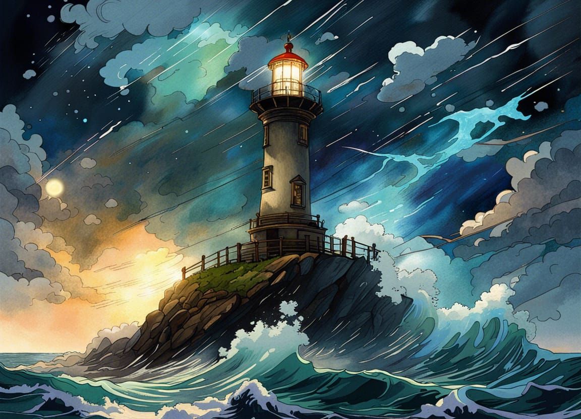 Lighthouse in Supercell Thunderstorm: Anime Key Visual