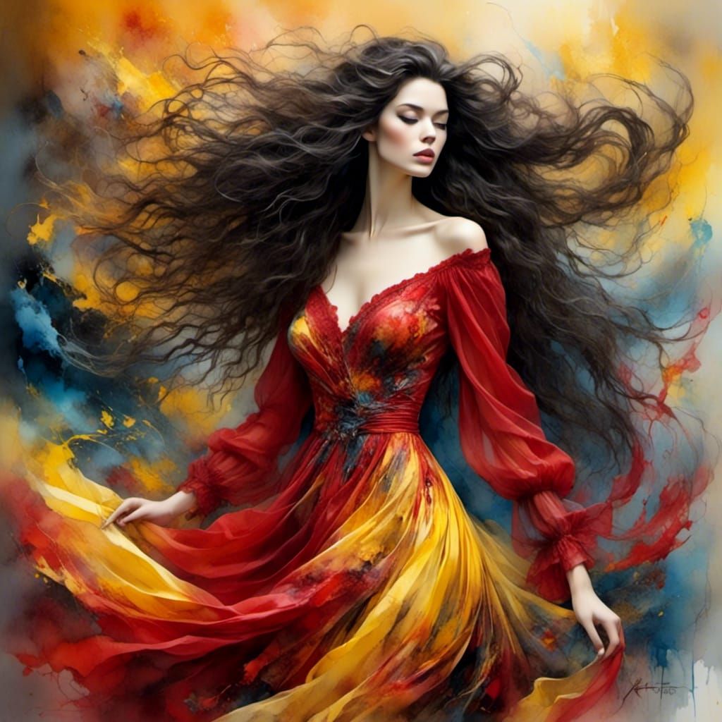 <lora:Alcohol Ink:1.0> <lora:Wind Blowing Style:1.0>