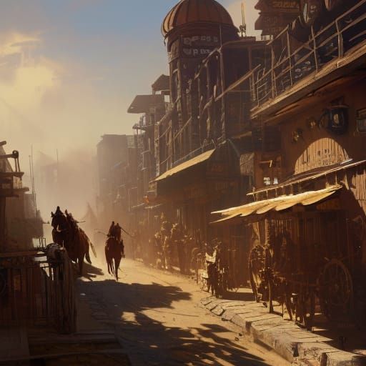 Steampunk Western Town in Art Nouveau Style