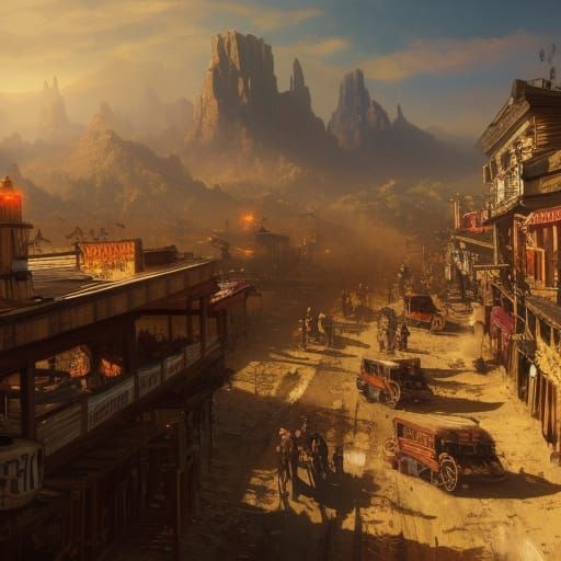 Steampunk Western Town in Hyperdetailed Concept Art