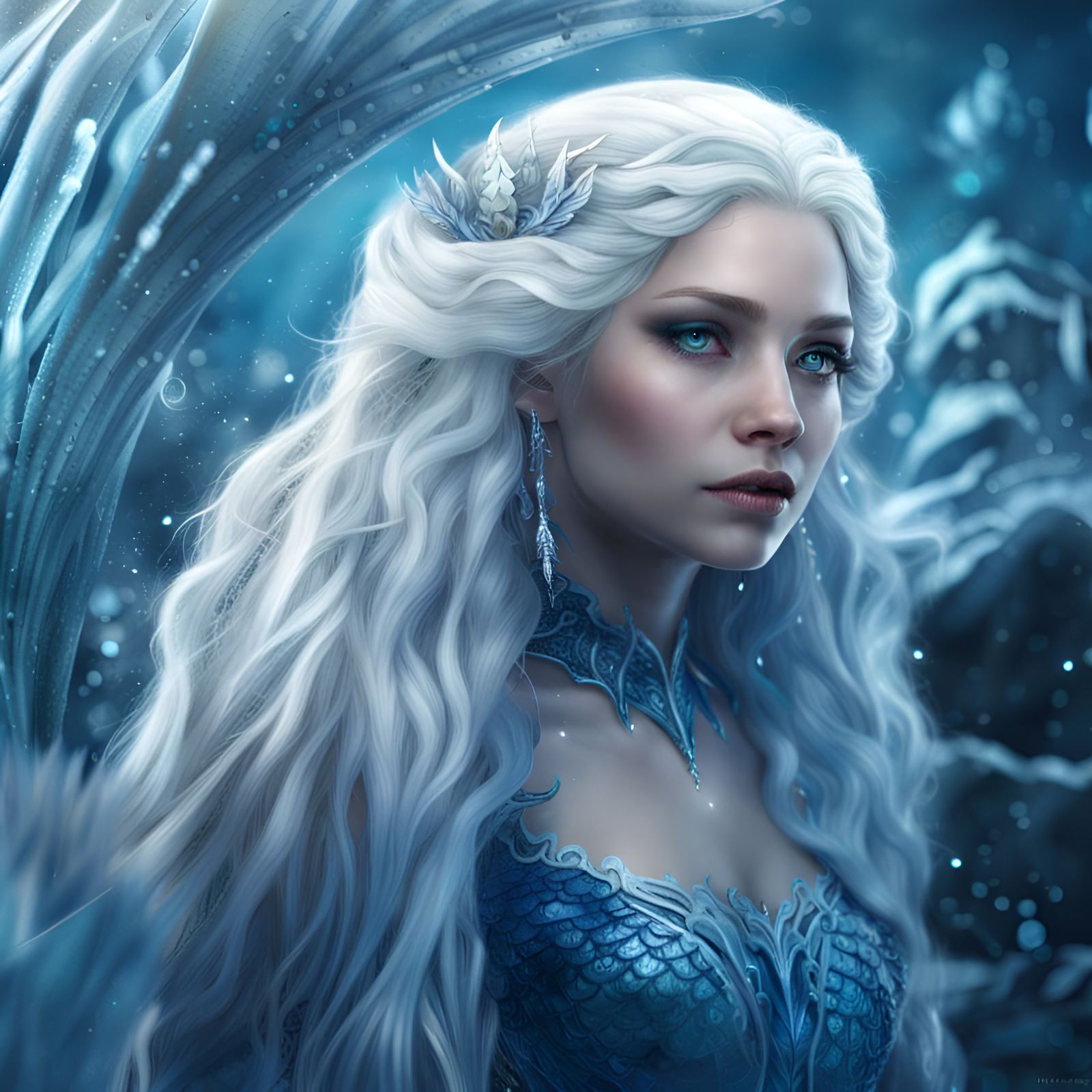 Ice Mermaid Princess in Detailed Digital Painting