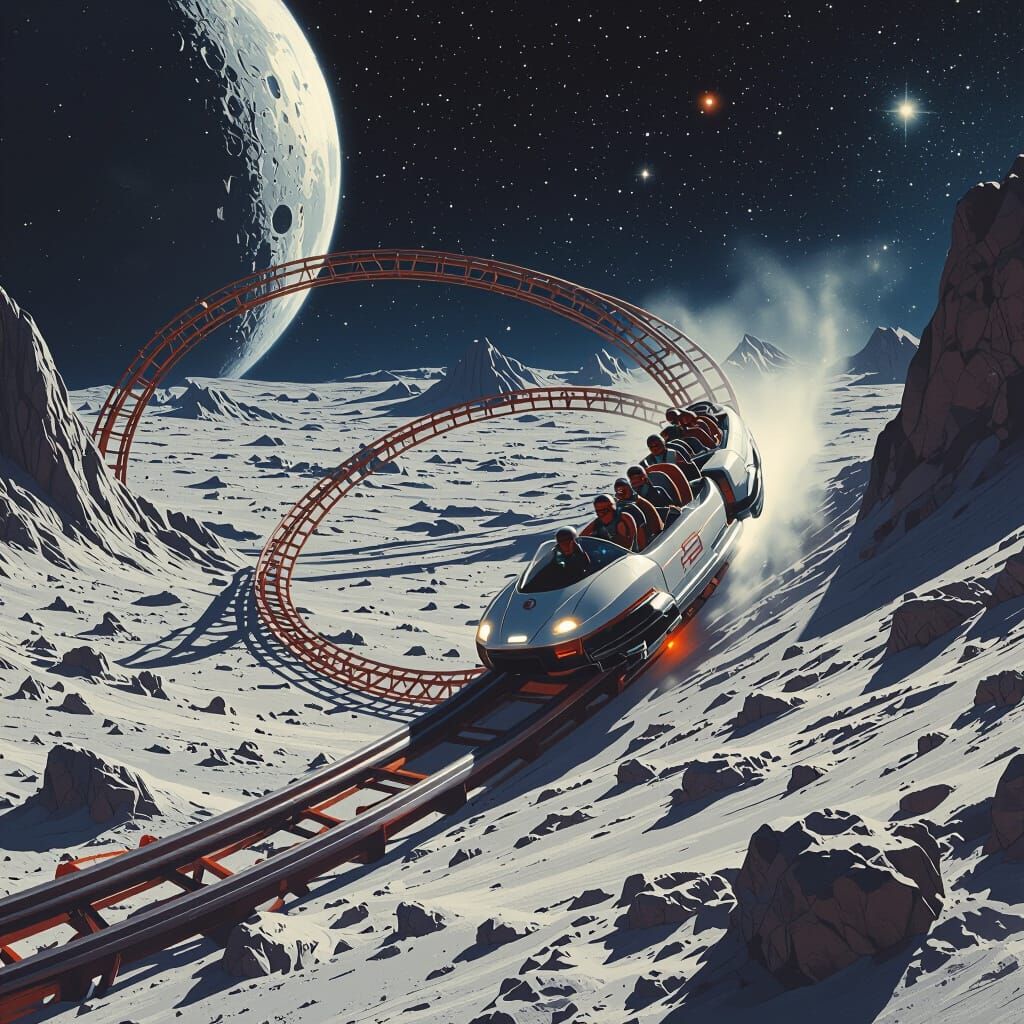 Lunar Rollercoaster in Retro Sci-Fi Style