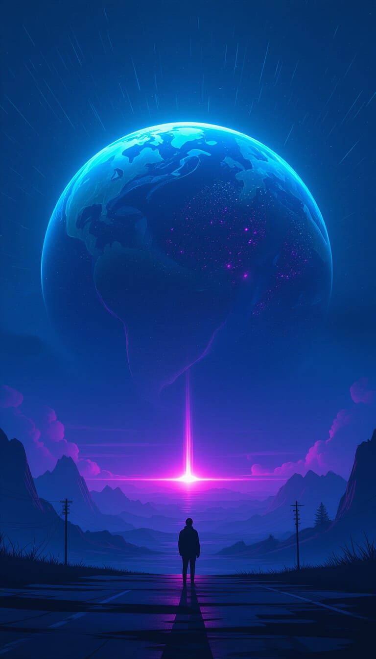 Earth Radiating Waves in Neon Noir Style
