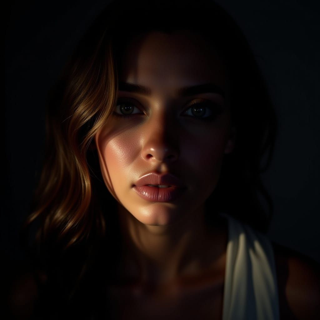 Cinematic Portrait of a Woman Emerging from Shadow