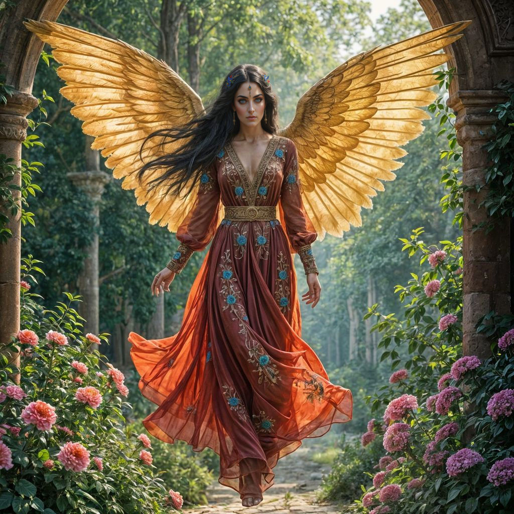 Hyperrealistic Persian Princess in Angelic Splendor Amidst A...