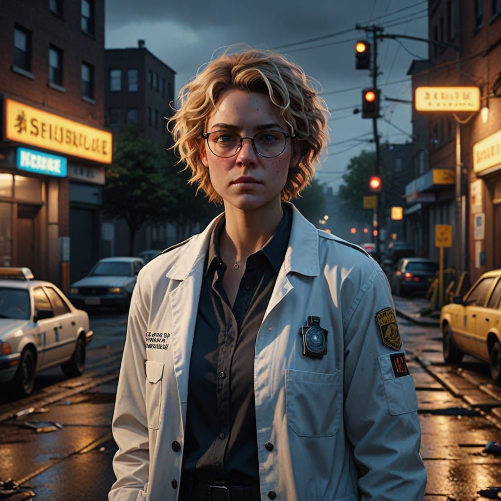 Elegant Detective in Moody Basketball Court Scene