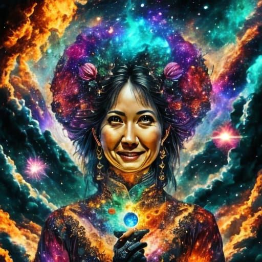 Joyful Woman with Hearts: Surreal Double Exposure