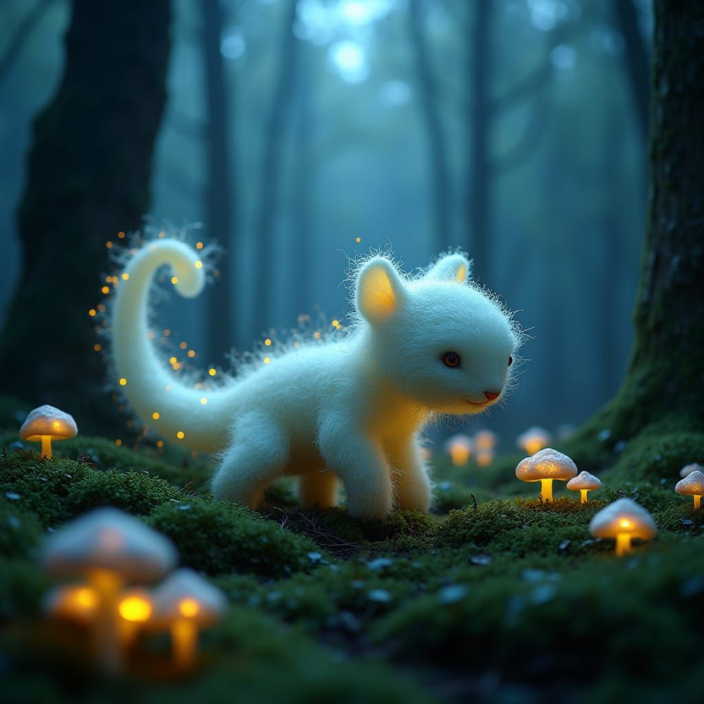 Bioluminescent Wool Creature in Enchanted Forest