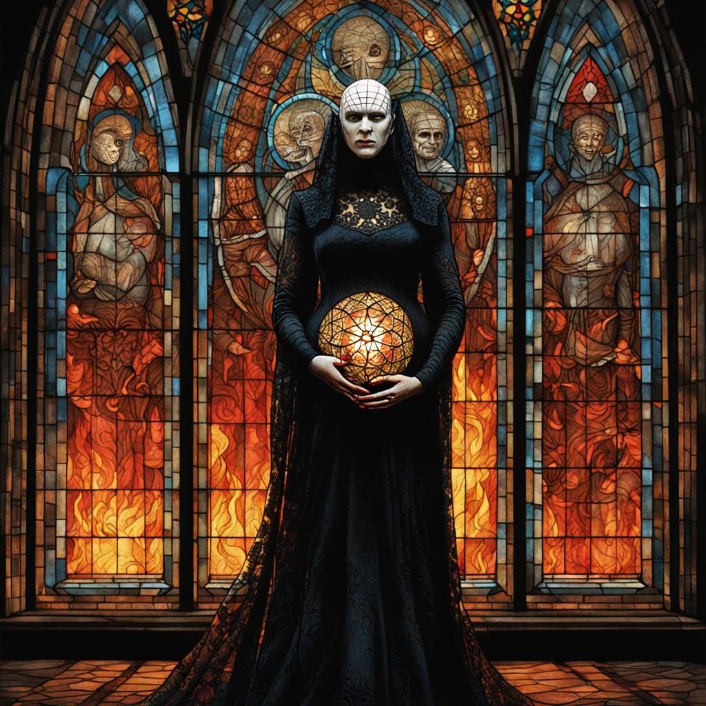 Hellraiser's Pinhead Bride in Stained Glass
