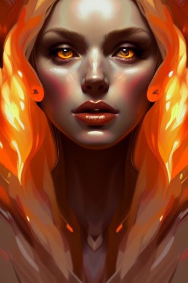 Fiery Portrait of Blonde Woman, Digital Art