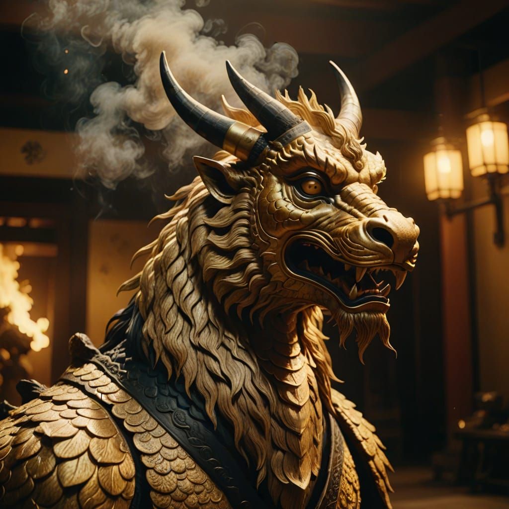 Hyperrealistic Japanese Qilin in Film Noir Style