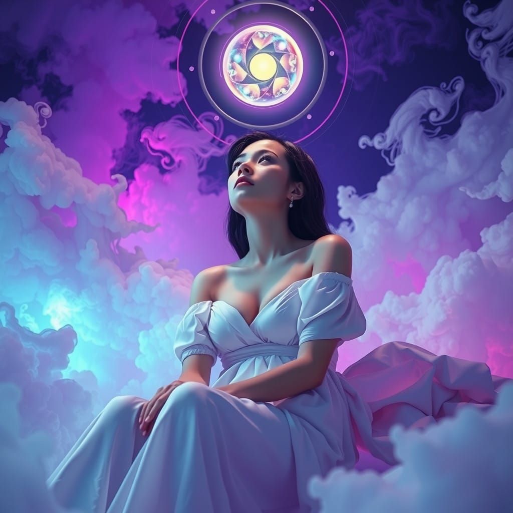 Mind-Controlled Woman in Dreamlike State, Swirling Mists and...