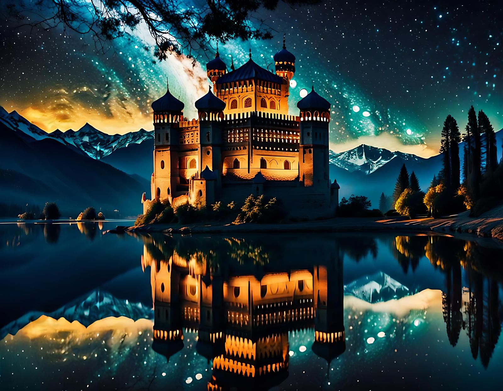 Epic Kashmir Castle Under Starry Night Sky