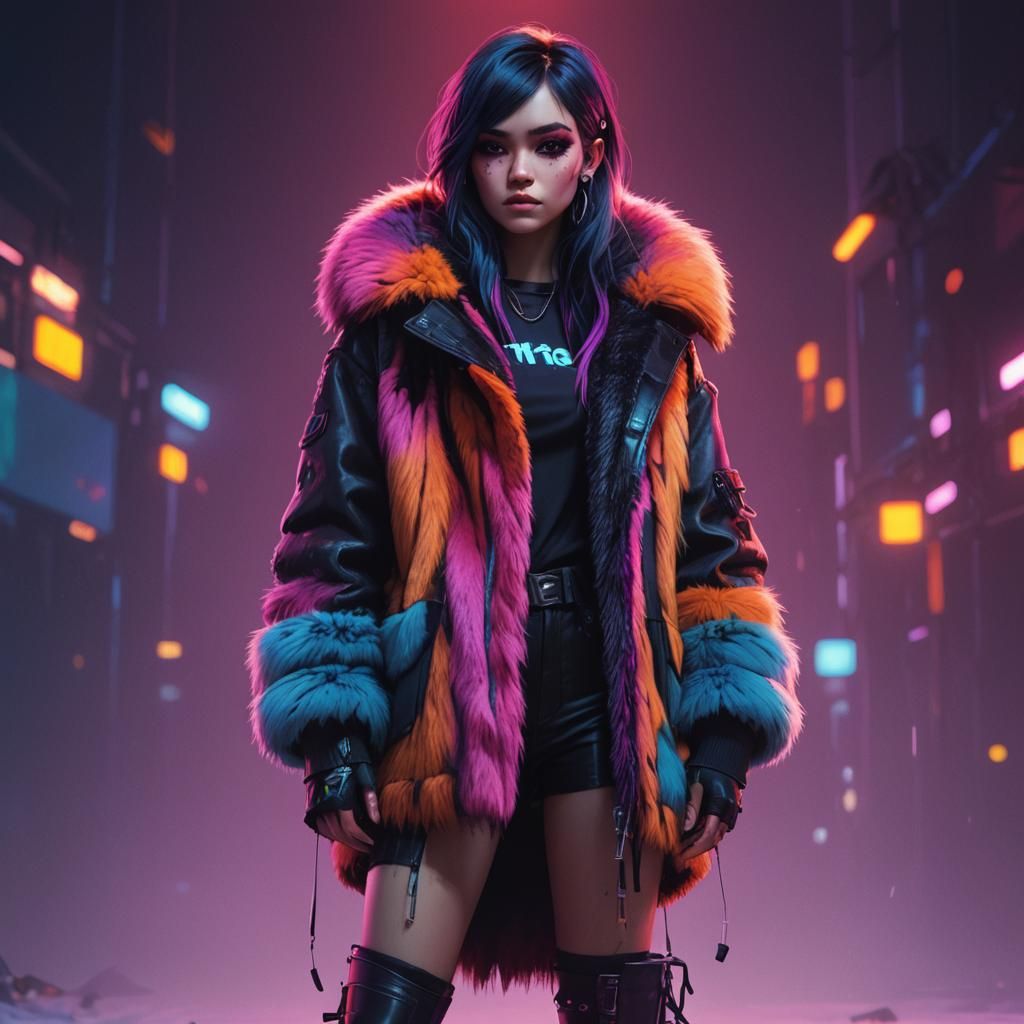 Emo Girl in Fur Coat Concept Art